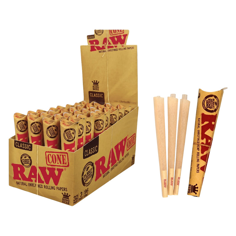 RAW Classic King Size Cones – 32 x 3 Stuks Voorgerolde Cones Box