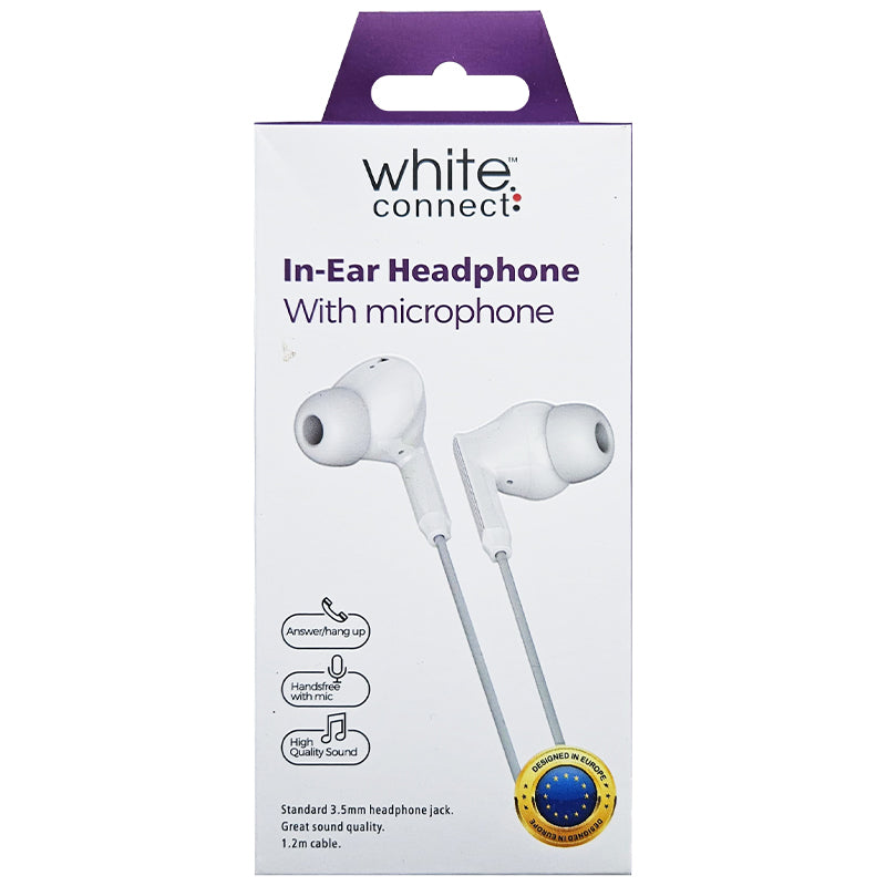 White Connect In-Ear Headphones with Built-In Microphone