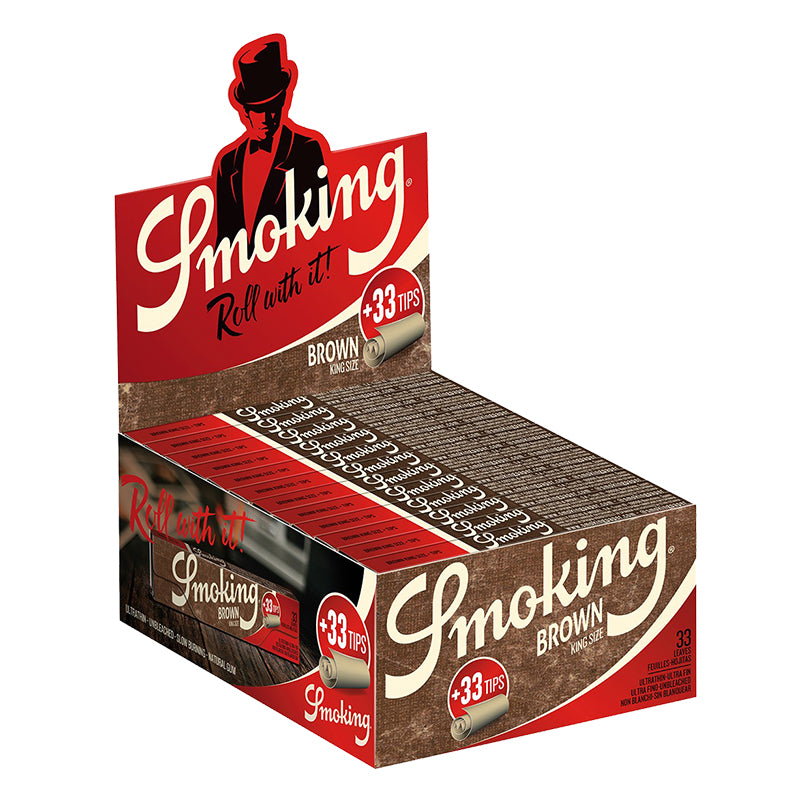 Smoking King Size Brown Rolling Papers + 33 Tips - Premium Kwaliteit voor Makkelijk Rollen