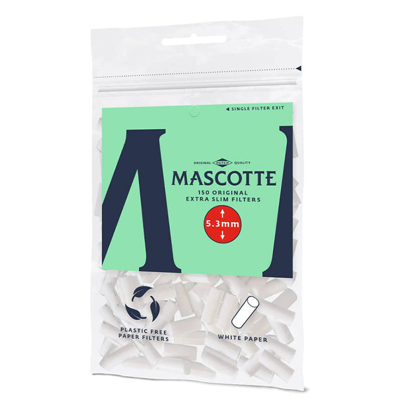Mascotte 5.3 mm Extra Slim Filters – 150 Plasticvrije Witte Filtertips