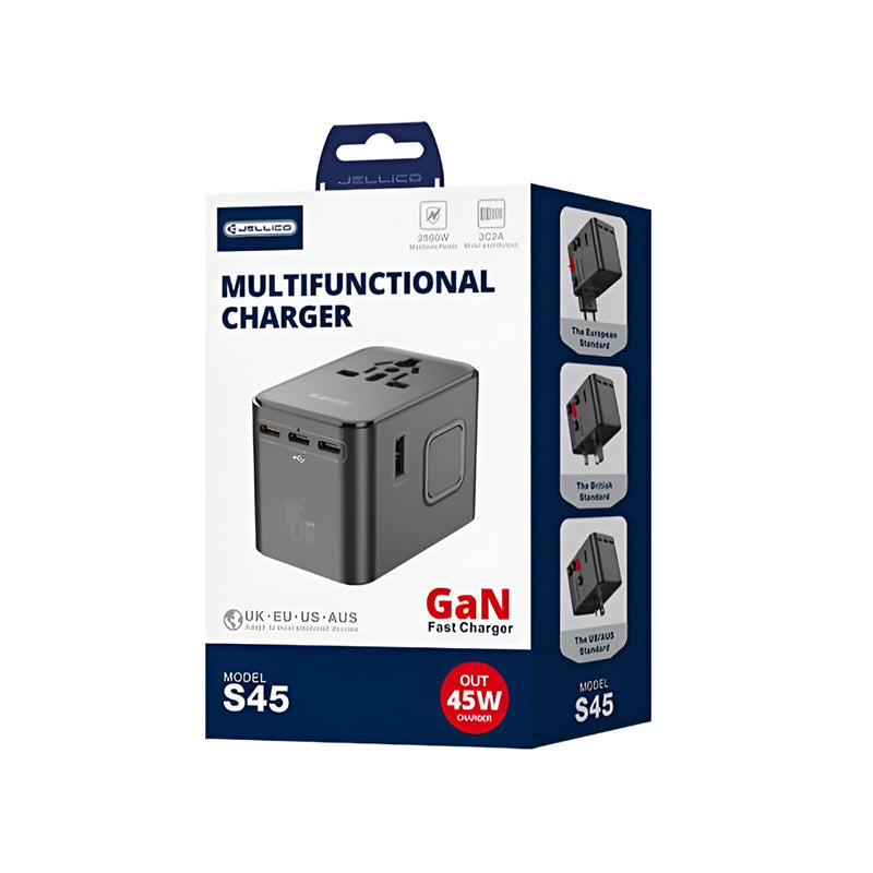 World Travel Adapter. (All in 1, AU, EU, UK, US Plug) - Jellico S45