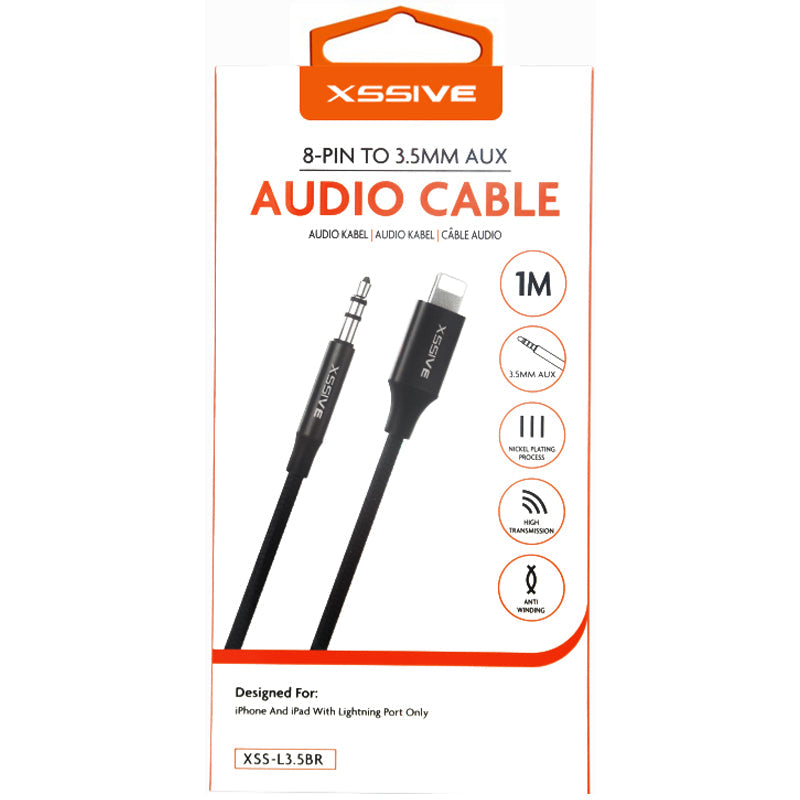 Xssive Braided Aux Cable 8-Pin to 3.5 Aux 1m. XSS-L3.5BR
