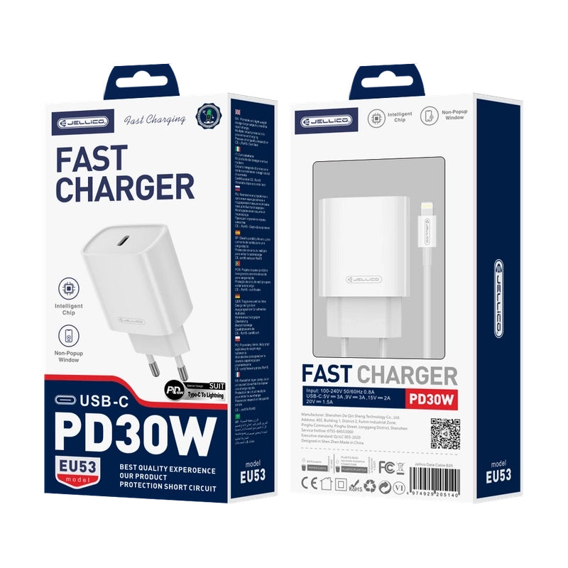 Jellico PD 30W Wandlader Set – USB-C Adapter + USB-C naar Lightning Kabel EU53