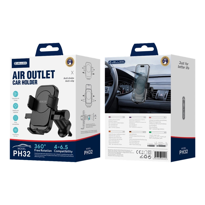 Jellico Telefoonhouder met Ventilatieclip – Zwart PH32