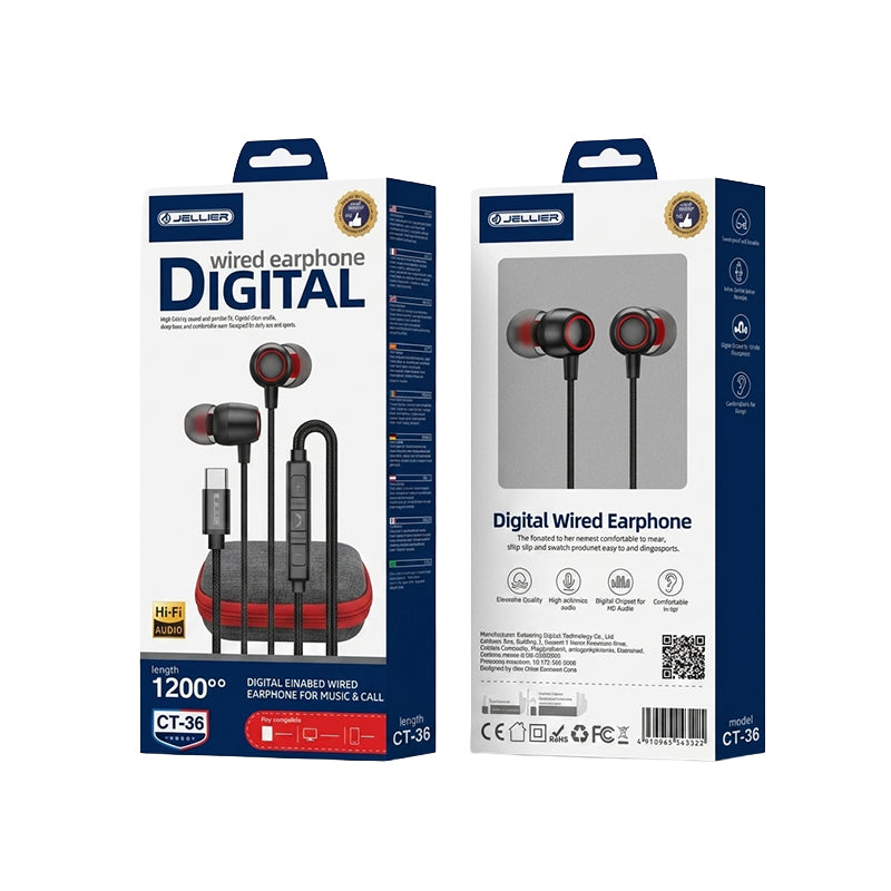 Jellico Bedrade USB-C Oordopjes – Zwart CT-36