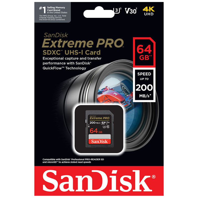 SanDisk Extreme PRO 64GB UHS-I SDXC Memory Card - 200MB/s Read Speed 
