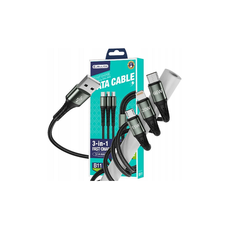 3 in 1 1.2M cable. One cable meets the needs of all mobile phones -Jellico B11