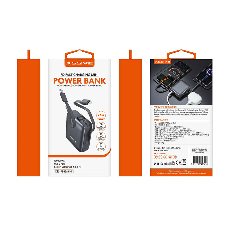 Xssive Mini Powerbank met Ingebouwde Kabel – 10.000mAh Snelladen (XSS-PB45 MINI)
