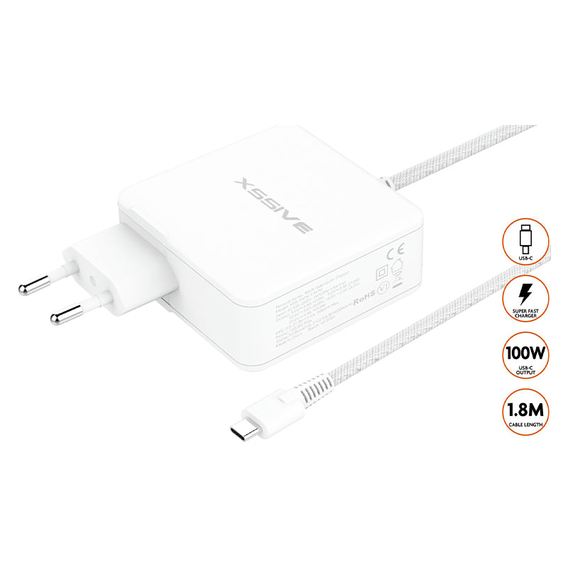 Xssive 100W GaN Super Snelle USB-C Thuislader – Wit (XSS-100W 1.8MB)
