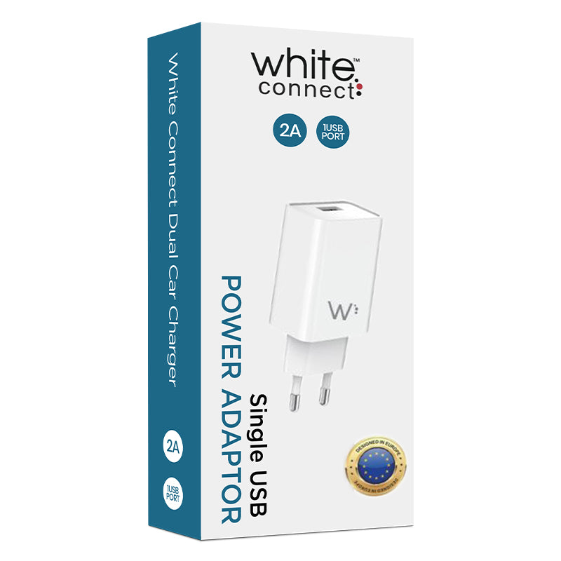 White Connect Power Adapter Single USB 2A
