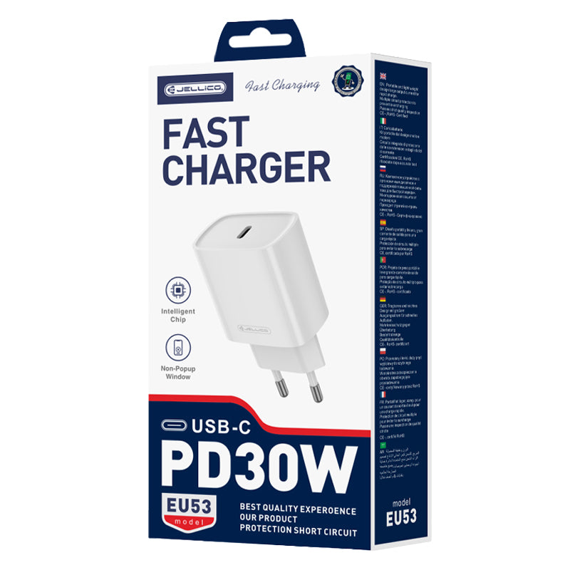 Jellico EU53 Kit – Complete 30W PD Wall Charger with USB-C Adapter & Type-C to Lightning Cable