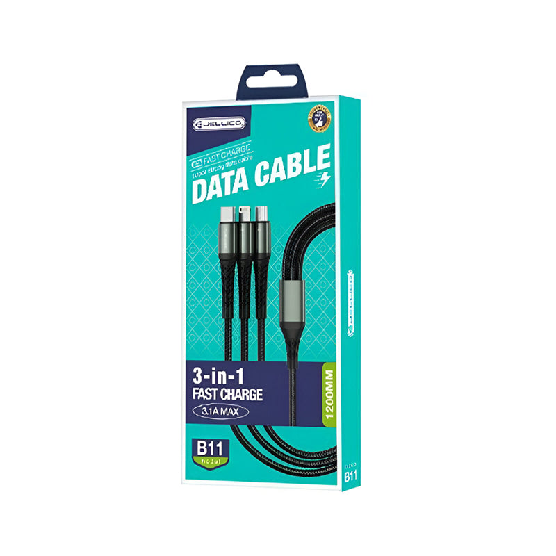 3 in 1 1.2M cable. One cable meets the needs of all mobile phones -Jellico B11