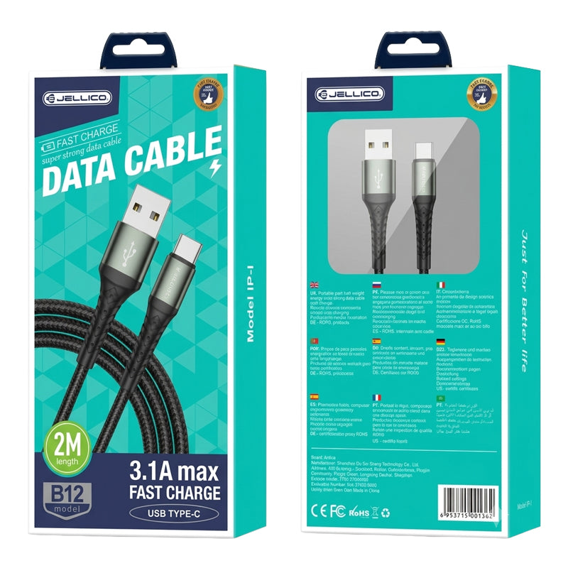 Jellico PD USB-A naar USB-C Kabel 2m – Snellaadkabel Type-C B12