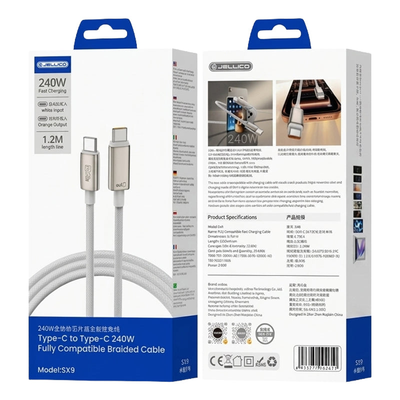 Jellico USB-C naar USB-C PD Kabel 240W – Wit, Model SX9