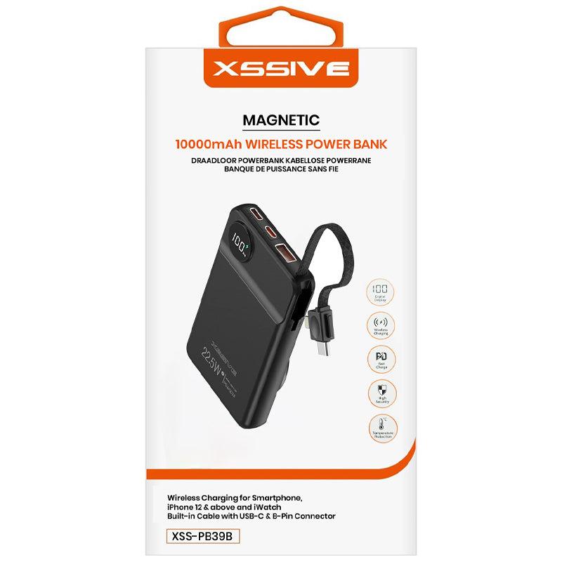 Xssive Magnetische Draadloze Powerbank incl. Kabel 10.000mAh XSS-PB39B - Zwart