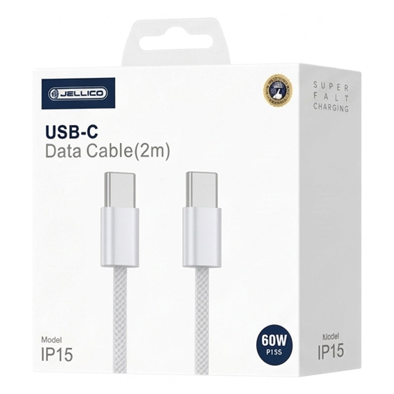 Jellico PD USB-C naar USB-C Kabel 2m – Type-C naar Type-C Snellaadkabel voor iPhone 15