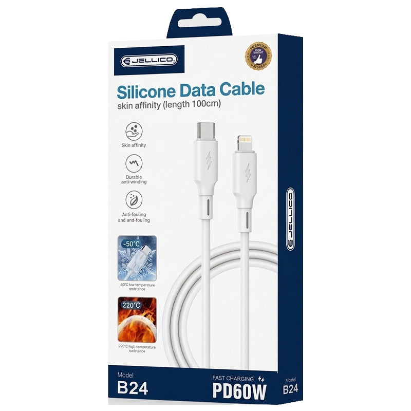 Jellico Siliconen USB-C naar Lightning Kabel 1m – 60W PD Snellaadkabel B24