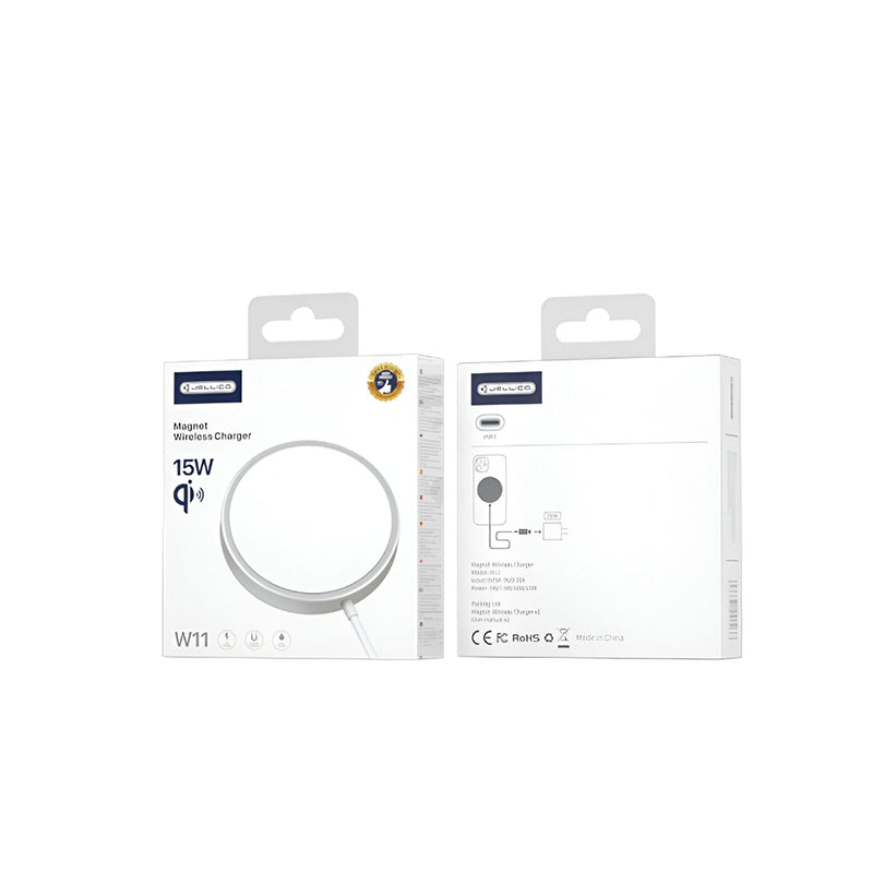 W11 Draadloze Oplader 15W | MagSafe Magnetisch, Aluminium + PC, Type-C Ingang – Wit - Jellico