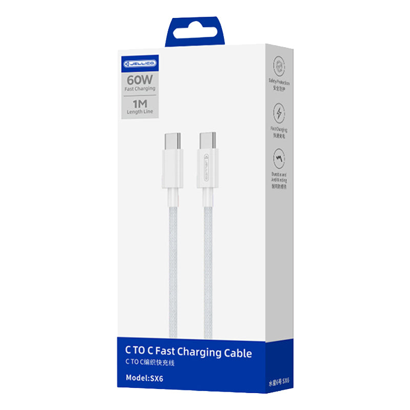 Jellico USB-C naar USB-C PD Kabel 60W – Wit, Model SX6