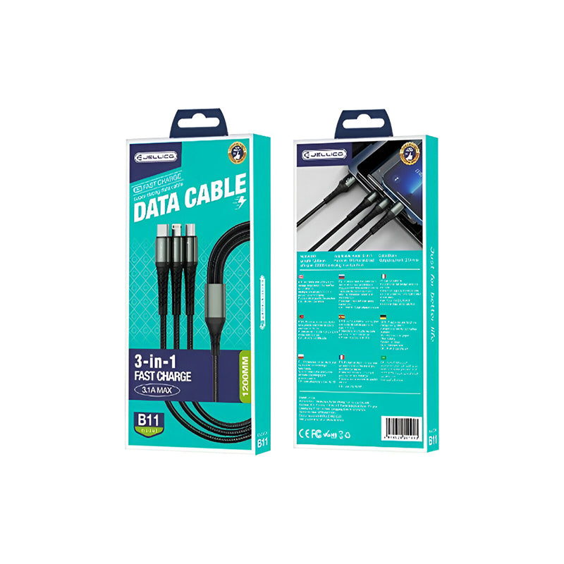 3 in 1 1.2M cable. One cable meets the needs of all mobile phones -Jellico B11