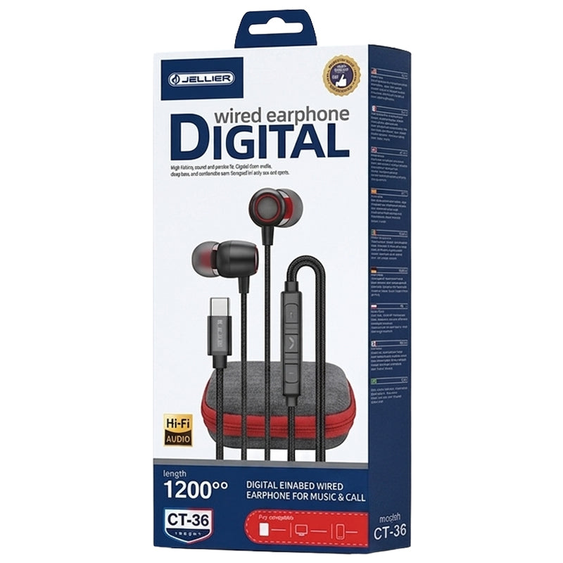 Jellico Bedrade USB-C Oordopjes – Zwart CT-36