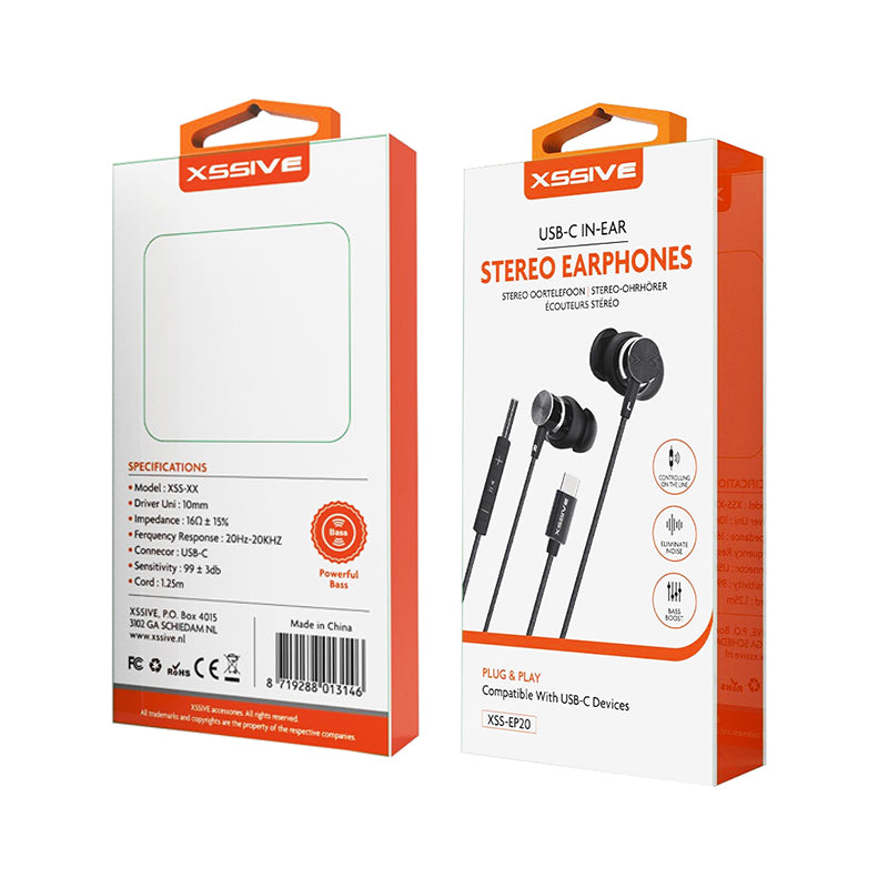 Xssive USB-C In-Ear Stereo Oordopjes – Zwart (XSS-EP20)
