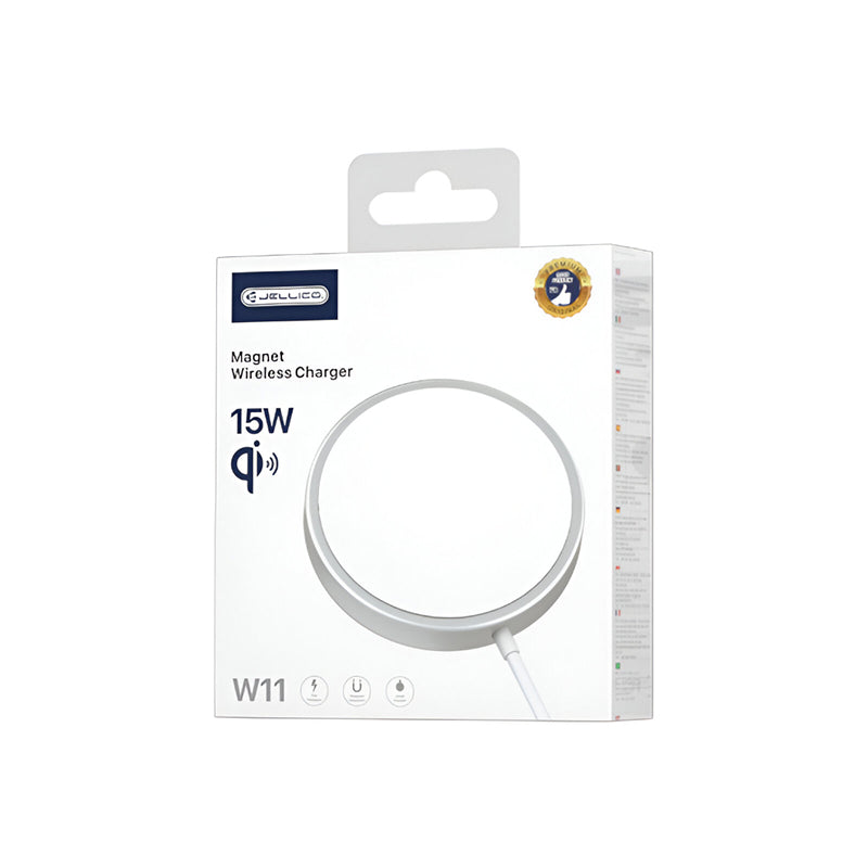 W11 Draadloze Oplader 15W | MagSafe Magnetisch, Aluminium + PC, Type-C Ingang – Wit - Jellico