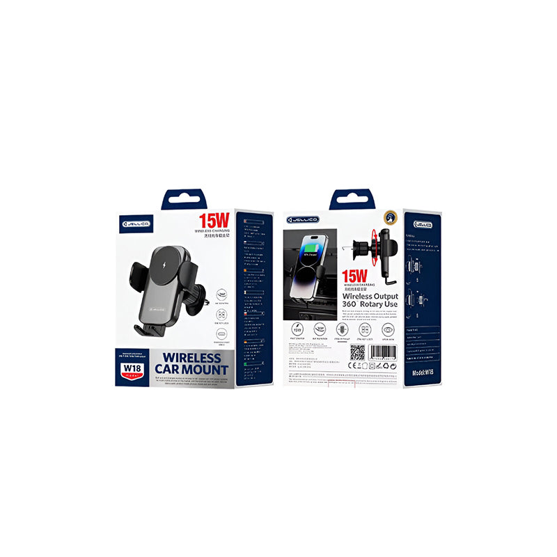  Draadloze autolader met ventilatieclip 15W | Type-C Ingang - Jellico W18