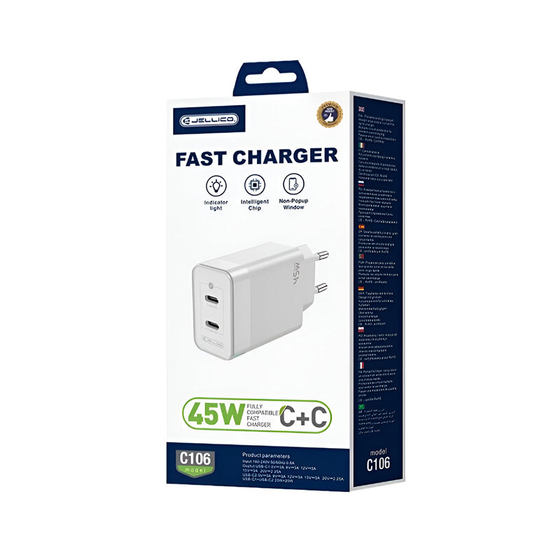 GaN PD+PD 45W 2 ports fast charging Adaptor - Jellico C106