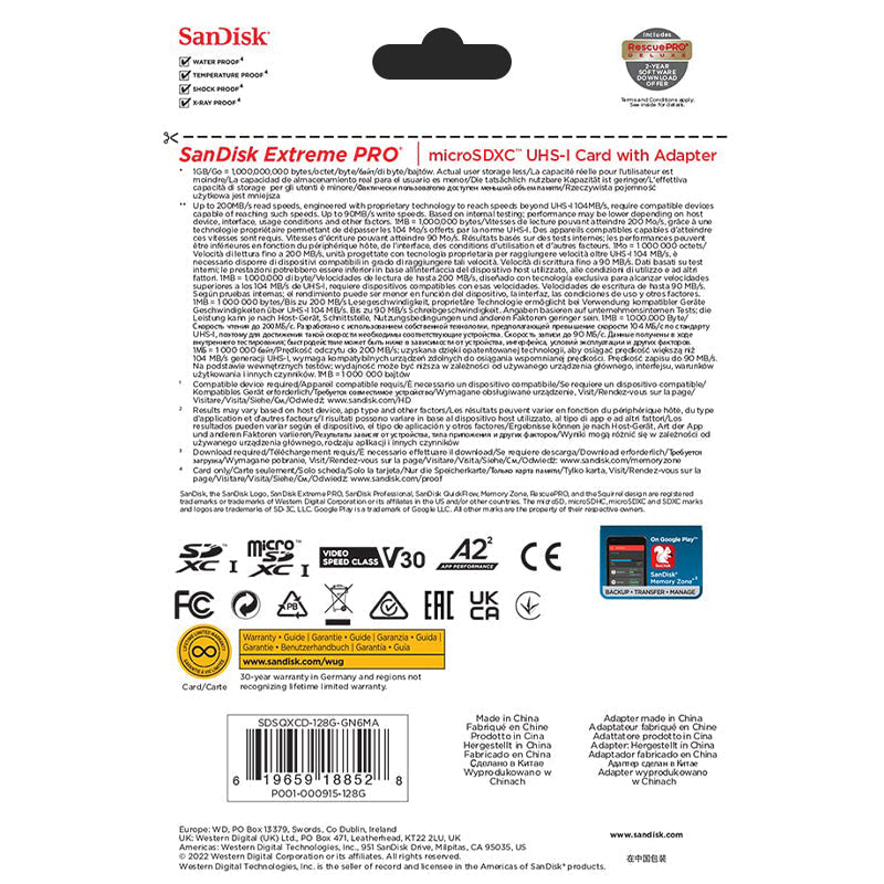 SanDisk Extreme Pro 128GB microSDXC UHS-I Kaart met Adapter - 200MB/s Leessnelheid