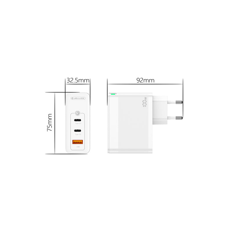 GaN PD+PD+QC 100W ( 3 ports supporting fast charger) -Jellico C118