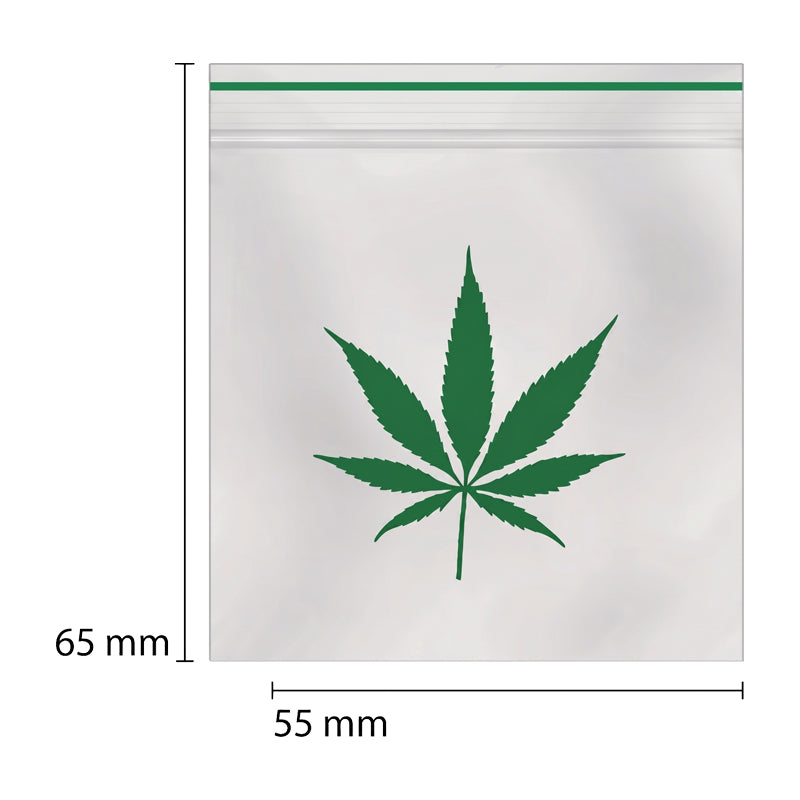 Hersluitbare Zipperzakjes met Cannabisblad Design – Geurvrije Mini Opbergzakjes (65 mm x 55 mm)