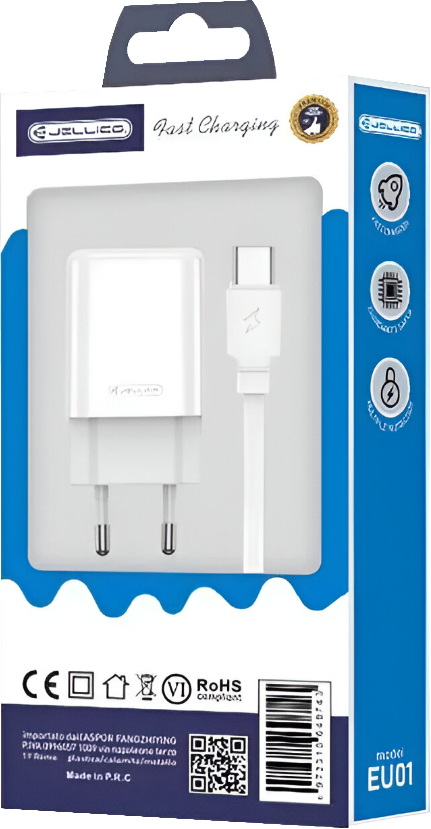 Jellico EU01 Charger Kit – USB-A to USB-C Cable + 12W Adapter | White