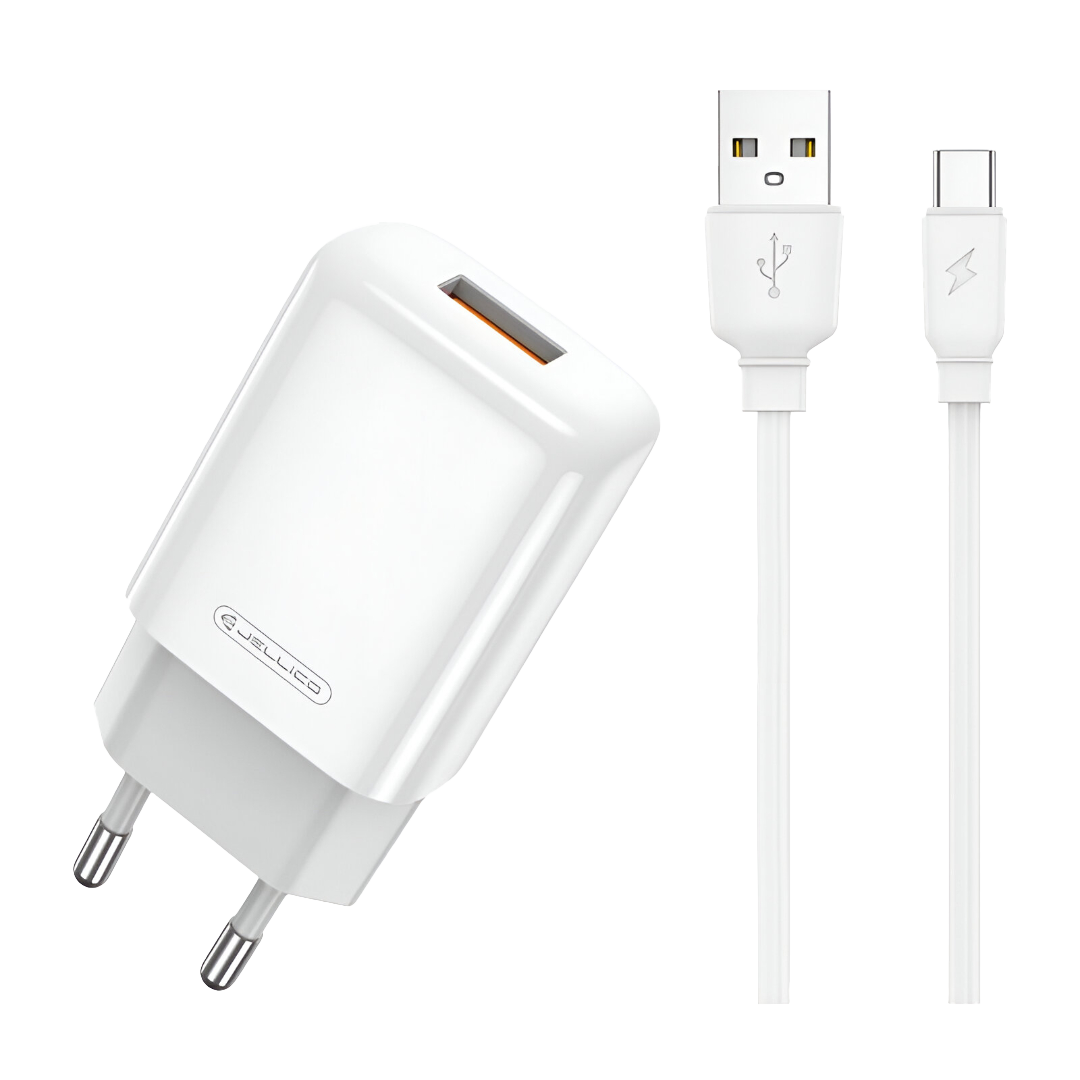 Jellico Complete wall charger EU01 Kit 2.4A – (USB-A poort + Type-C Kabel)