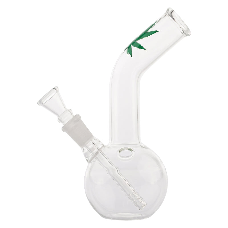 Glazen Bong met Blad Design 16cm – Ø24mm – 12mm SG Aansluiting Waterpijp