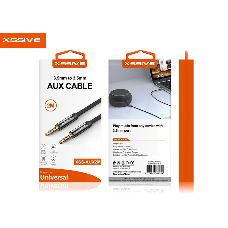 Xssive 3.5mm Aux Audiokabel – 2m Stereo Jack naar Jack Kabel – Geschikt voor Auto, Koptelefoon, Speaker, Telefoon – XSS-AUX2M