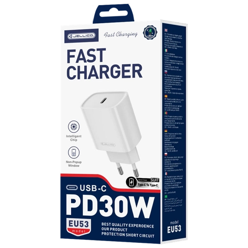 JELLICO complete Wall charger EU 53 kit  30W PD – (USB-A + USB-C aansluiting +  typeC to Type C Kabel )