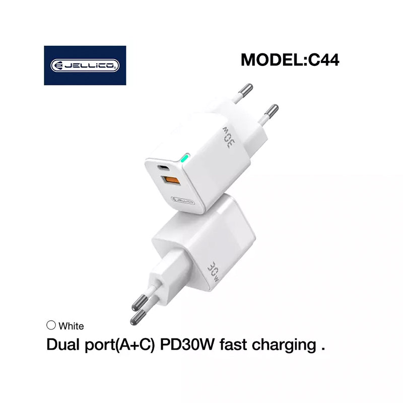 Jellico Complete Wall Charger C44 kit 30W – (USB-A and USB-C ports + Type-C to Type-C cable)