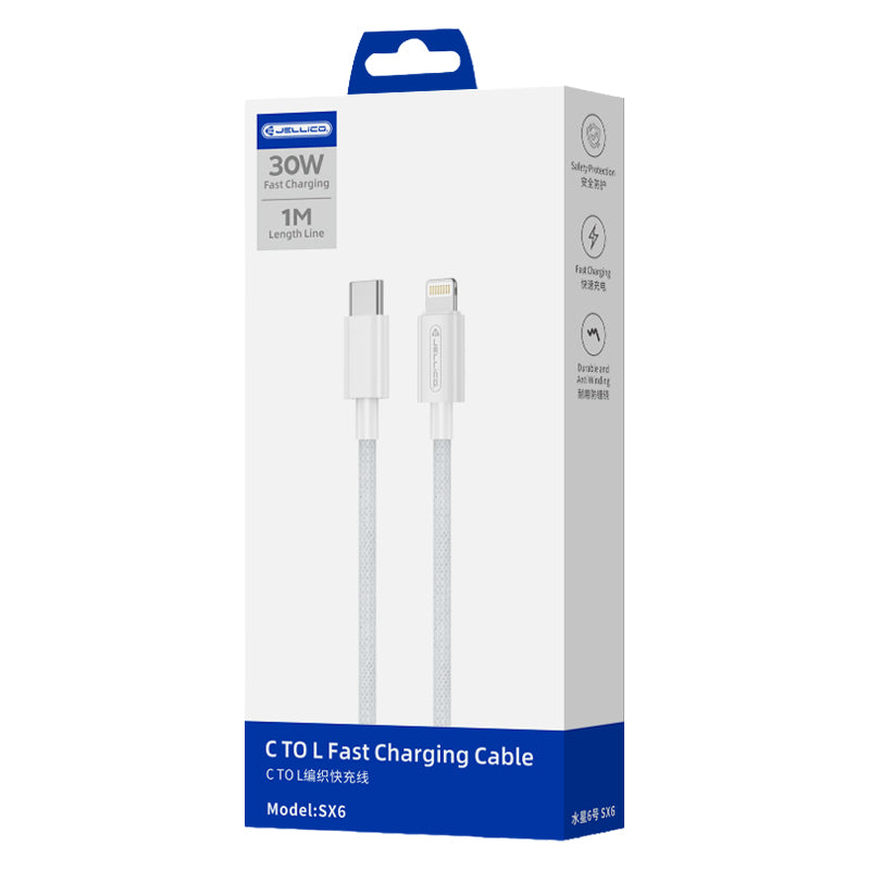 Jellico USB-C naar Lightning PD Kabel 60W – Wit, Model SX6