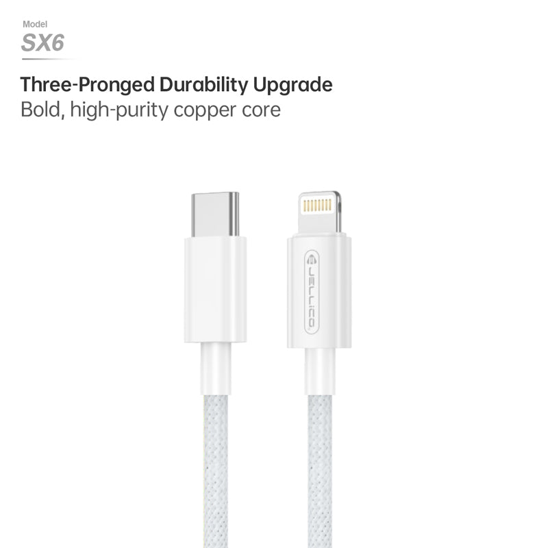 Jellico USB-C naar Lightning PD Kabel 60W – Wit, Model SX6