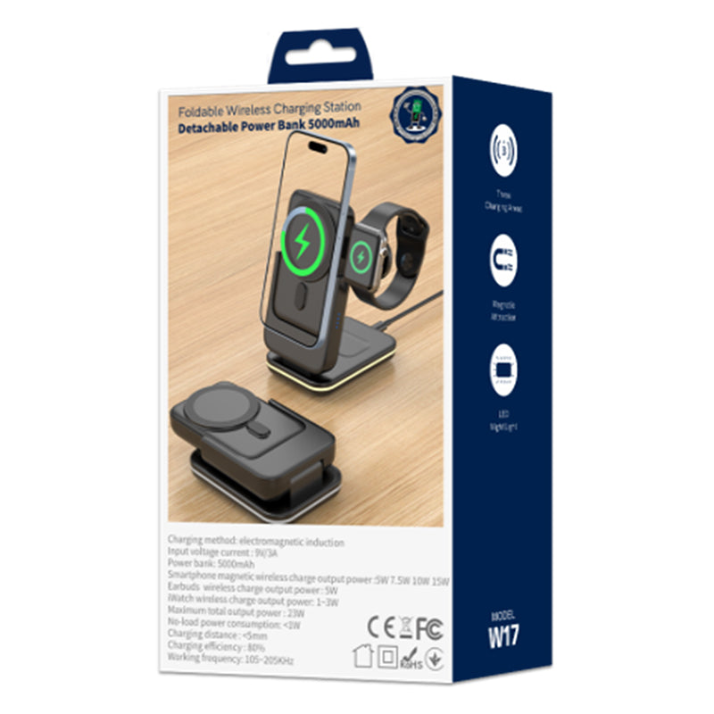 5-in-1 (fast wireless charger 3 modes, power bank 5.000mAh, phone holder) - Jellico W17