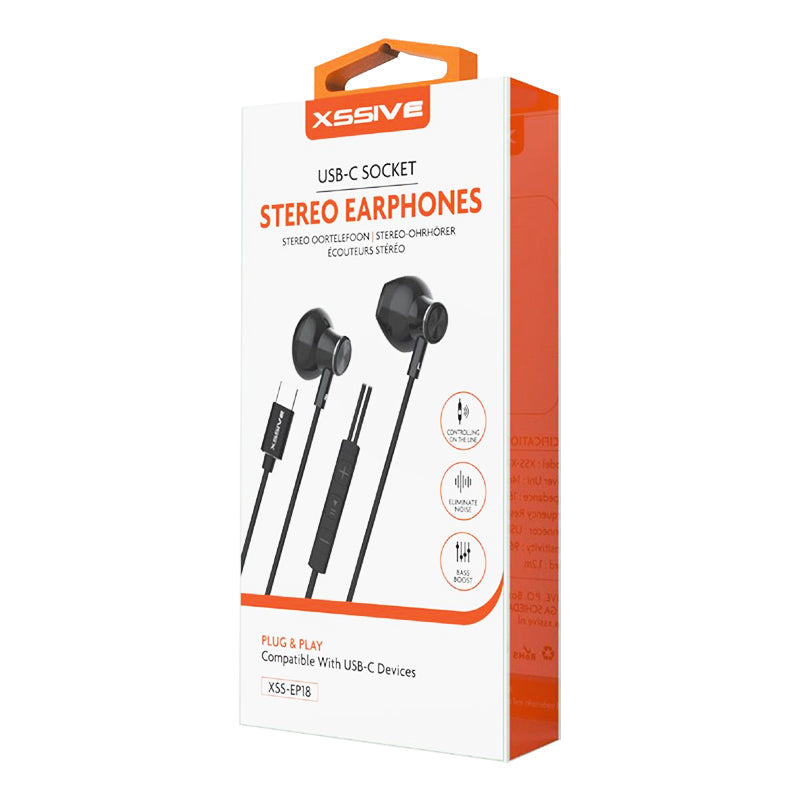 Xssive USB-C Stereo Headphones – Black (XSS-EP18) 