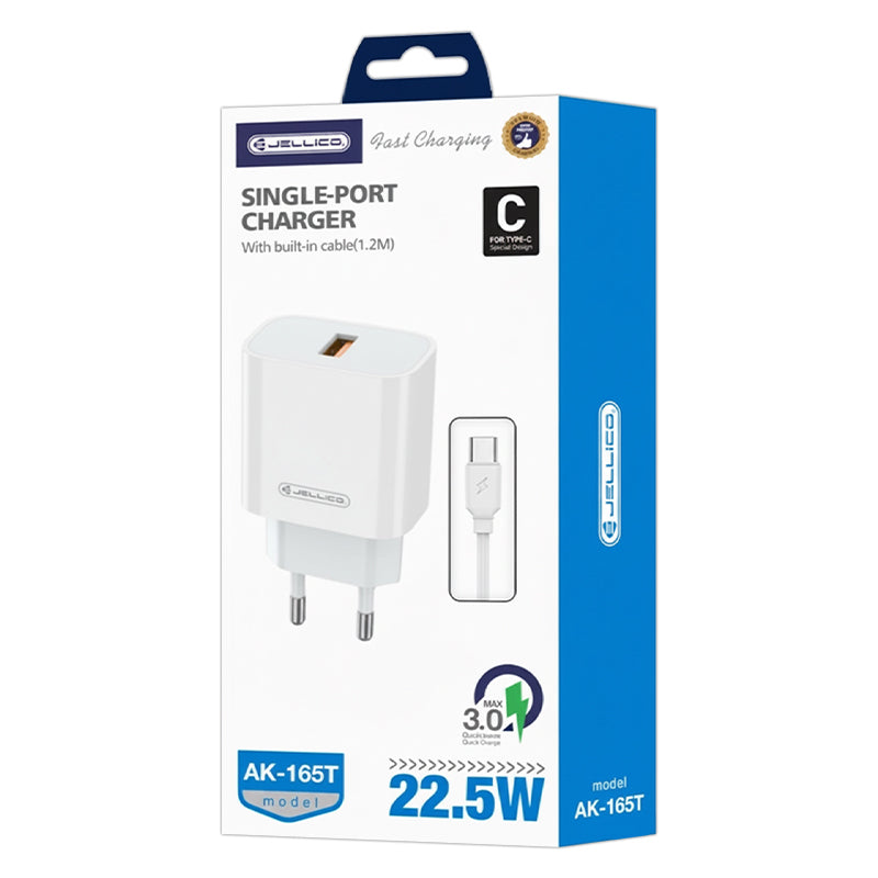 Jellico single-poort oplader met 1,2 m Type-C-kabel – 22,5W snelladen AK-165T