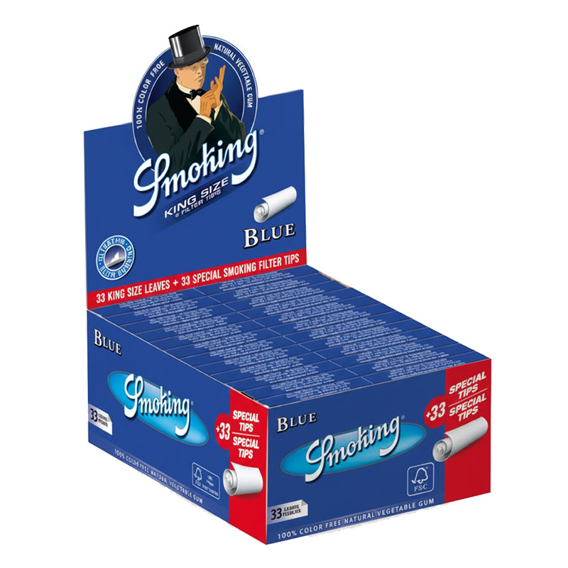 Smoking Blue King Size + Tips – 33 Vloeitjes met 33 Filtertips (Display)