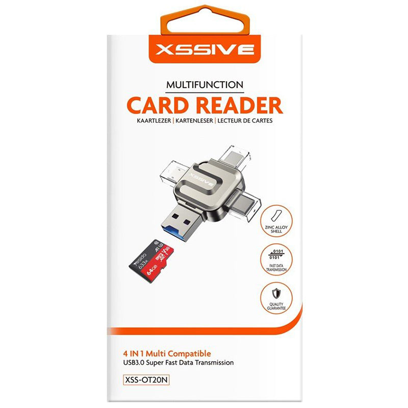 Xssive 4-in-1 Multifunctionele card reader – USB, USB-C, microUSB, Lightning – XSS-OT20N