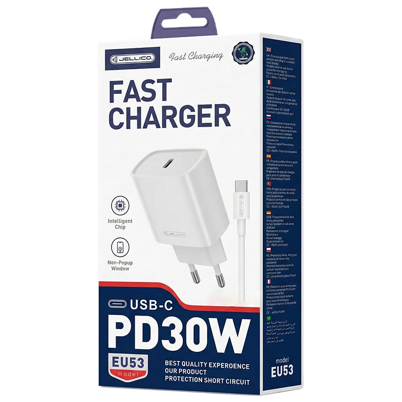 Complete wall charger PD 30W (USB-C adaptor + Type-C- -C kabe) - Jellico EU53 kits