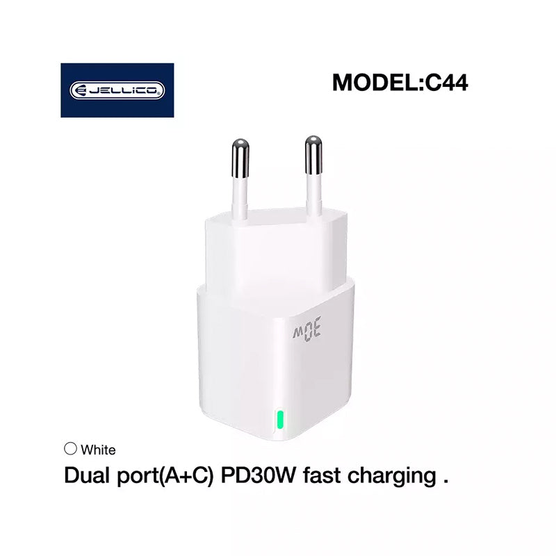 Jellico Complete Wall Charger C44 kit 30W – (USB-A and USB-C ports + Type-C to Type-C cable)