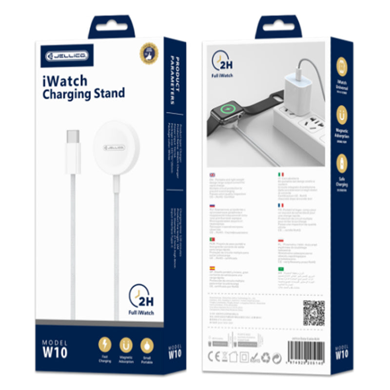 W10 Draadloze Oplader 3W | Magnetisch, Gevlochten Kabel, PC+ABS, Type-C Ingang – Wit - Jellico