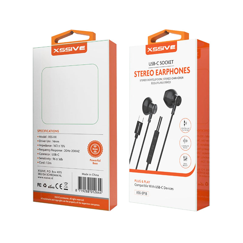 Xssive USB-C Stereo Hoofdtelefoon – Zwart (XSS-EP18)